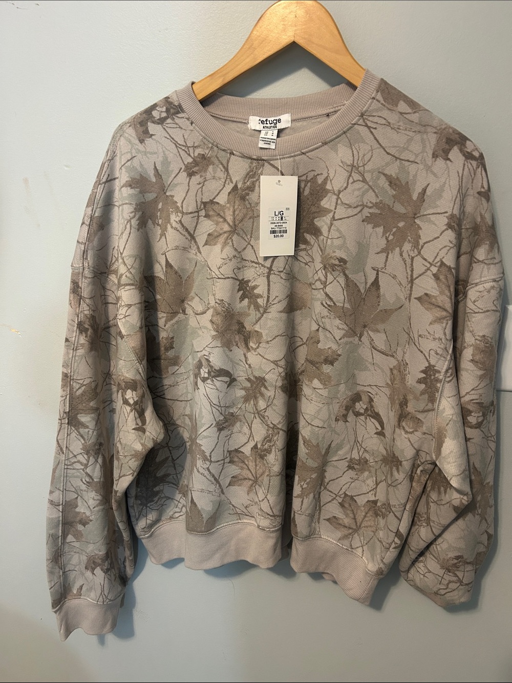 refuge Neutral Beige Leaf-Print Crewneck Sweatshirt